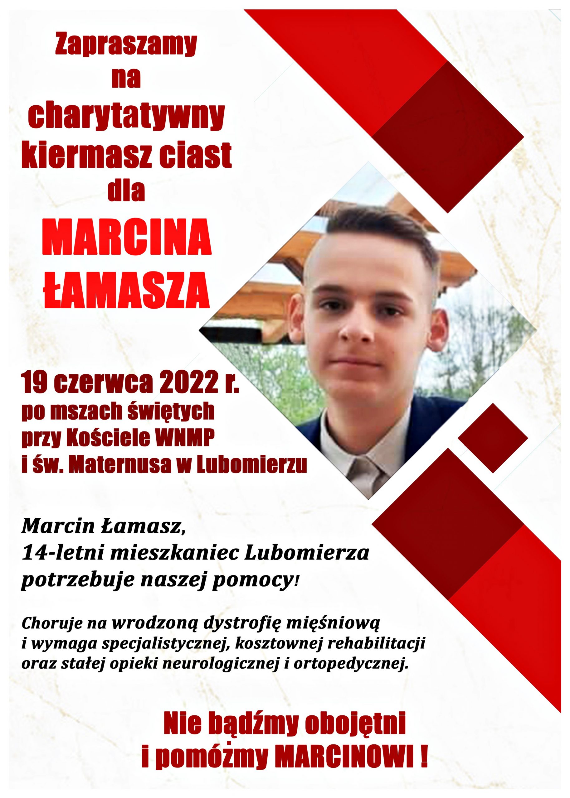 Zapraszamy na charytatywny kiermasz ciast dla Marcina Łamasza!